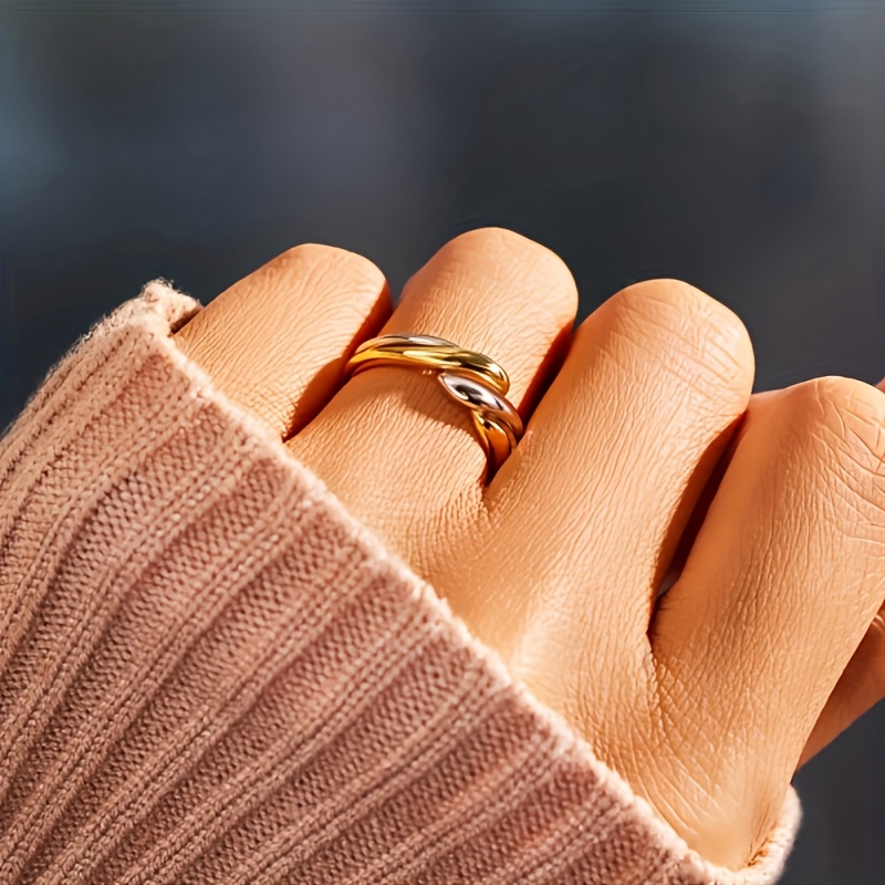 Women's Minimalist Two-Tone Ring, Fashionable and Versatile